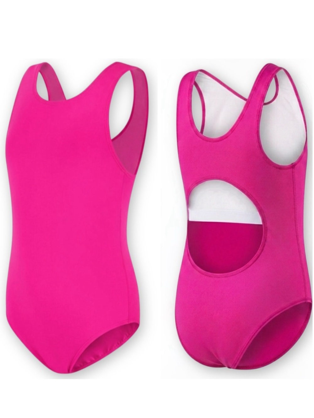 Girls Size 6/7 Hot Pink Magenta Tank One Piece Swimsuit Sporty Back Cutout Lined